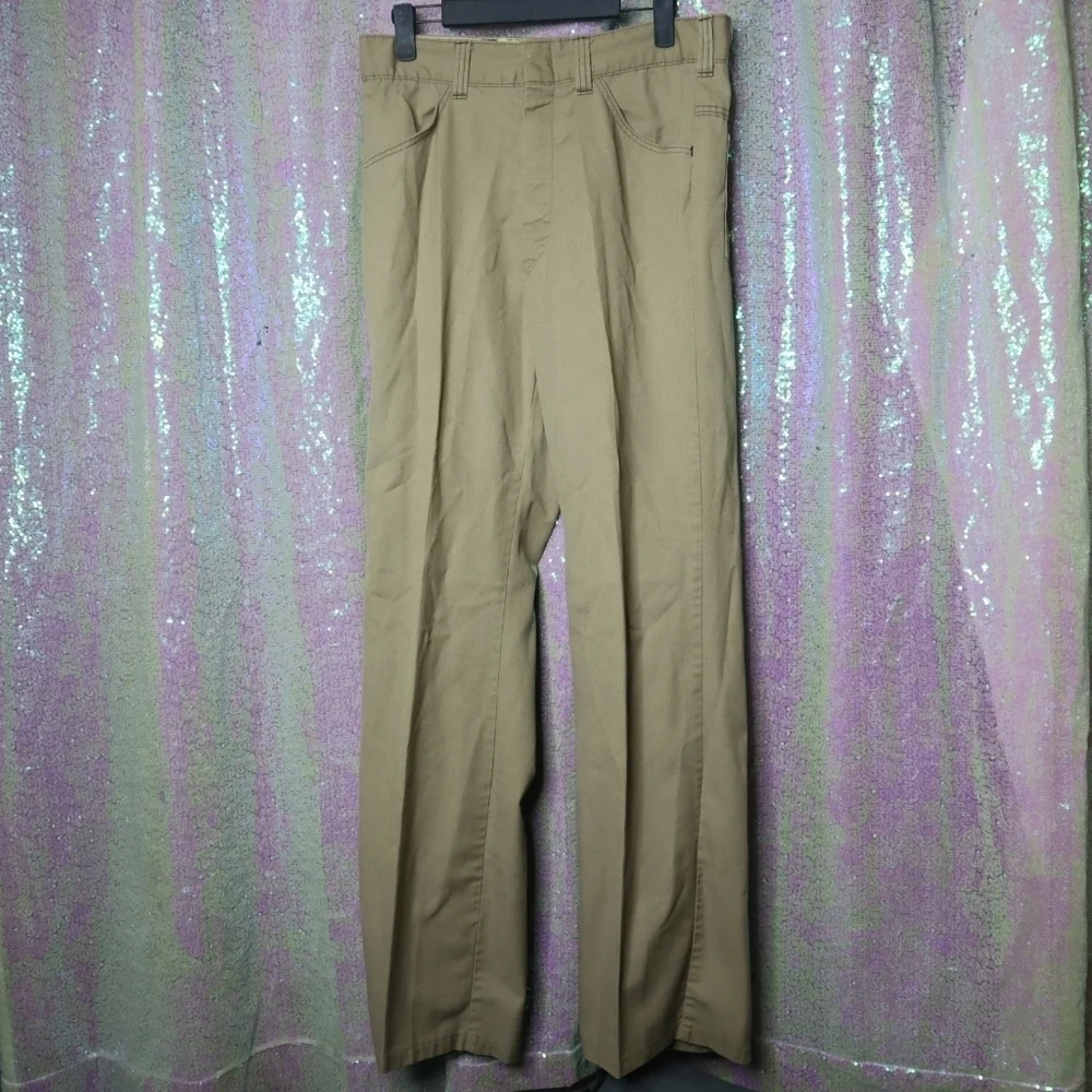 BROWN CANVAS PANTS 33x32 Tan Vintage Casual Utility Work Uniform Classic Fall